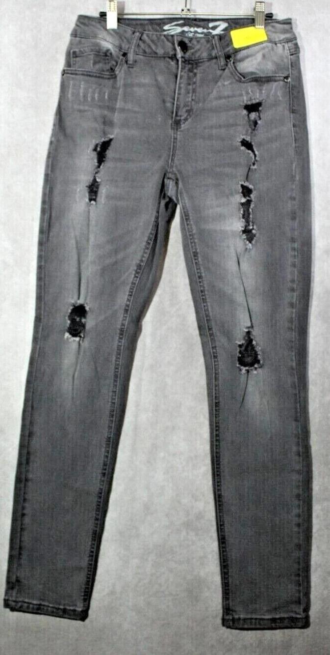 Seven7 Skinny Jeans Womens Gray Charcoal Wash Mid Rise Distressed 29x29